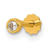 14K Polished Round Bezel CZ 16 Gauge Labret Stud