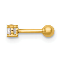 14k 18 Gauge Polished 3.0mm Round CZ Labret Stud