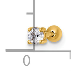 14k 18 Gauge Polished 3.0mm Round CZ Labret Stud