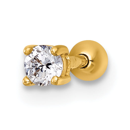 14k 18 Gauge Polished 3.0mm Round CZ Labret Stud