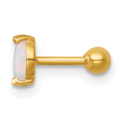 14k 18 Gauge Polished Navette Created Opal Labret Stud