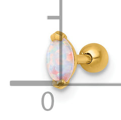 14k 18 Gauge Polished Navette Created Opal Labret Stud