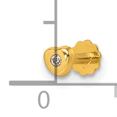 14K Polished CZ Heart 16 Gauge Labret Stud