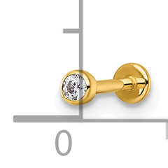 14k 18 Gauge Polished 2.5mm Round CZ Labret Stud