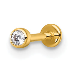 14k 18 Gauge Polished 2.5mm Round CZ Labret Stud