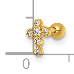 14k 18 Gauge Polished CZ Cross Labret Stud