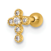 14k 18 Gauge Polished CZ Cross Labret Stud