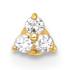 14k 18 Gauge Polished Triple Round CZ Labret Stud