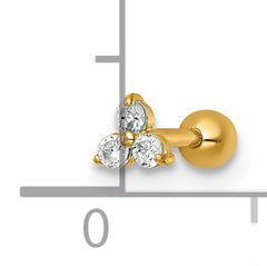 14k 18 Gauge Polished Triple Round CZ Labret Stud