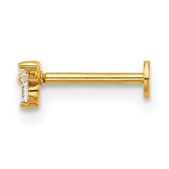 14k 18 Gauge Polished Triple Round CZ Labret Stud