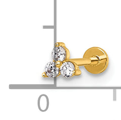 14k 18 Gauge Polished Triple Round CZ Labret Stud