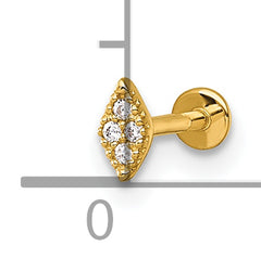 14k 18 Gauge Polished and Textured CZ Navette Labret Stud