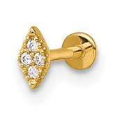 14k 18 Gauge Polished and Textured CZ Navette Labret Stud