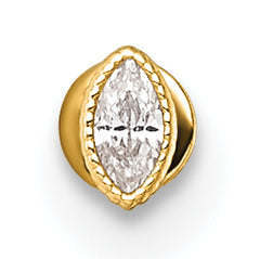 14k 18 Gauge Polished and Textured Marquise-cut CZ Labret Stud