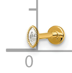 14k 18 Gauge Polished and Textured Marquise-cut CZ Labret Stud