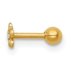 14k 18 Gauge Polished CZ Flower Labret Stud