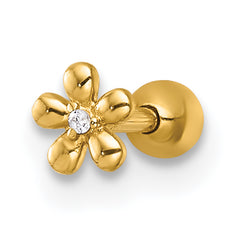 14k 18 Gauge Polished CZ Flower Labret Stud