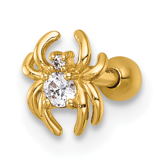 14k 16 Gauge Polished CZ Spider Labret Stud