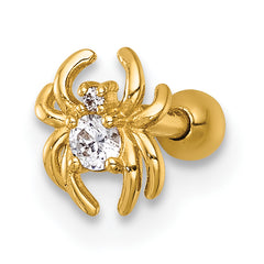 14k 16 Gauge Polished CZ Spider Labret Stud