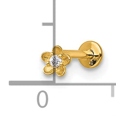 14k 18 Gauge Polished and Satin CZ Flower Labret Stud