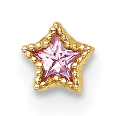 14k 22 Gauge Polished and Beaded Pink CZ Star Labret Stud