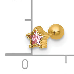 14k 22 Gauge Polished and Beaded Pink CZ Star Labret Stud