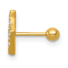 14k 21 Gauge Polished CZ Lightning Bolt Labret Stud