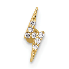 14k 21 Gauge Polished CZ Lightning Bolt Labret Stud