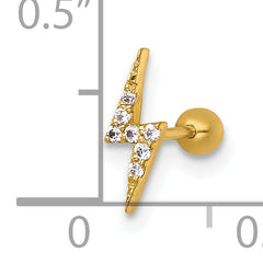 14k 21 Gauge Polished CZ Lightning Bolt Labret Stud