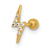 14k 21 Gauge Polished CZ Lightning Bolt Labret Stud