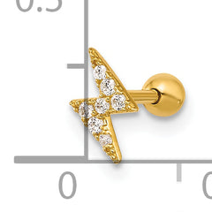 14k 18 Gauge Polished CZ Lightning Bolt Labret Stud