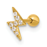 14k 18 Gauge Polished CZ Lightning Bolt Labret Stud