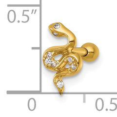 14k 16 Gauge Polished CZ Snake Labret Stud