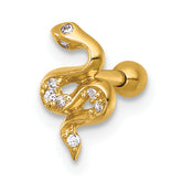 14k 16 Gauge Polished CZ Snake Labret Stud