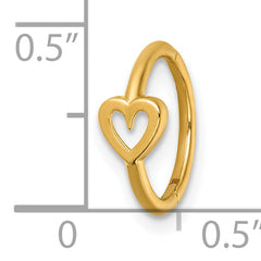 14k 16 Gauge Polished Open Heart 10.0mm Hinged Cartilage Ring
