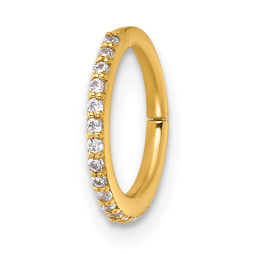 14k 16 Gauge Polished CZ 9.0mm Hinged Cartilage Ring