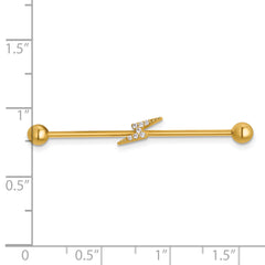 14k 16 Gauge Polished CZ Lightning Bolt Industrial Bar