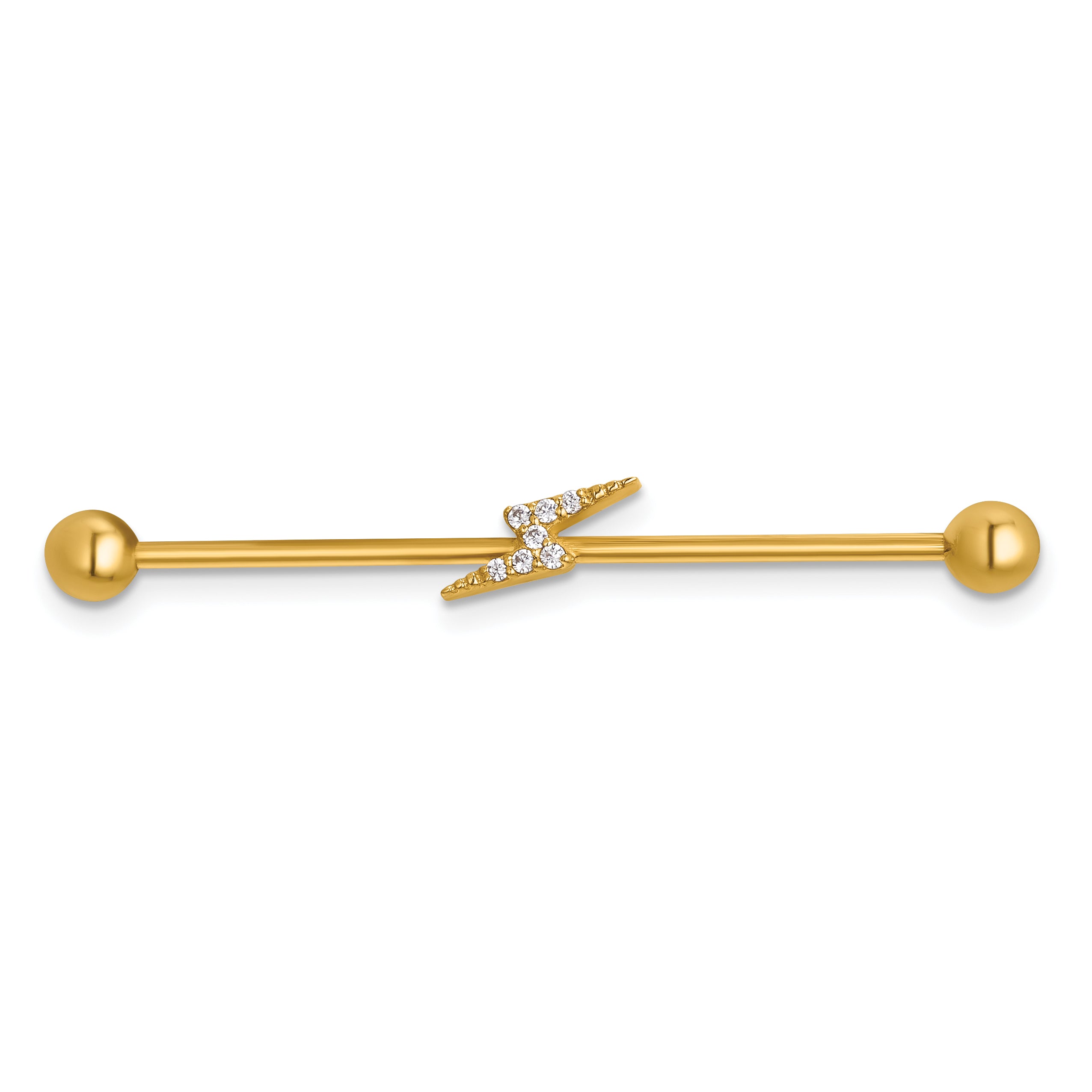 14k 16 Gauge Polished CZ Lightning Bolt Industrial Bar