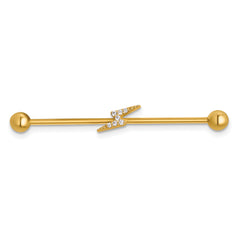14k 16 Gauge Polished CZ Lightning Bolt Industrial Bar