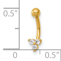 14k 16 Gauge Polished Triple CZ Eyebrow Ring