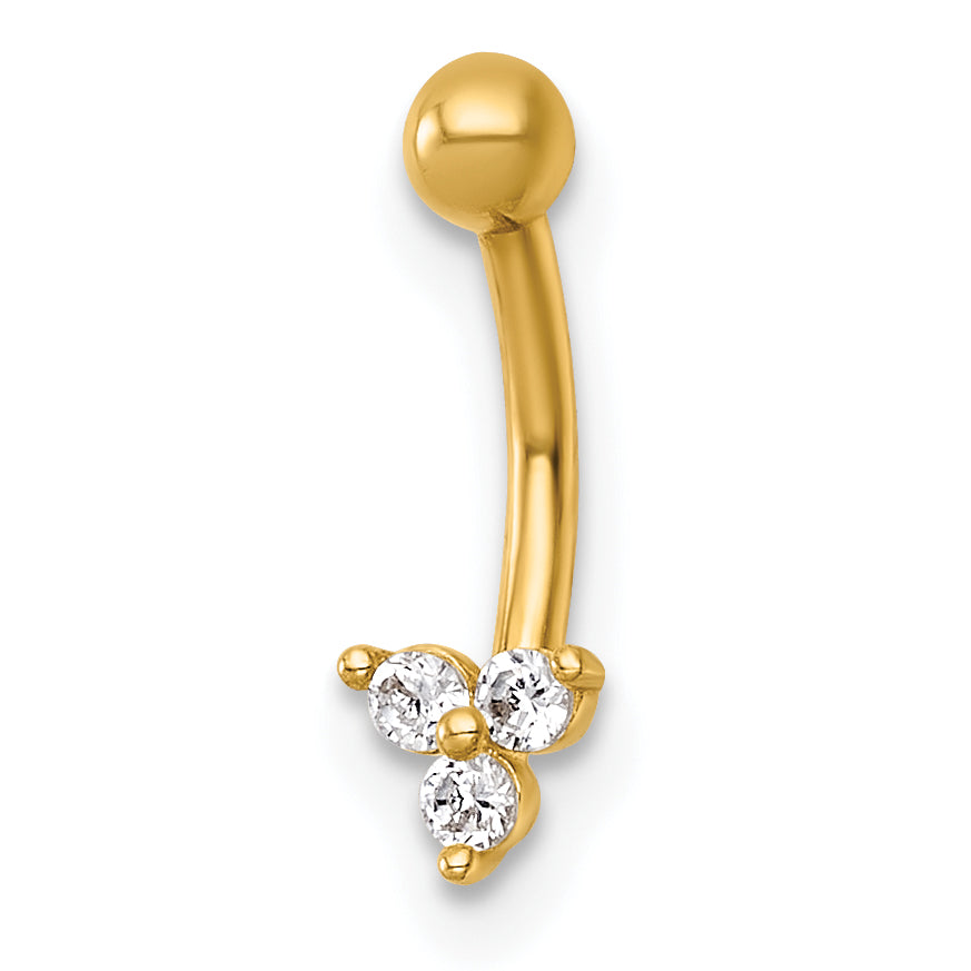 14k 16 Gauge Polished Triple CZ Eyebrow Ring