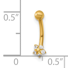 14k 16 Gauge Polished and Diamond-cut CZ Flower Eyebrow Ring