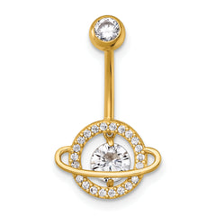 14k 16 Gauge Polished Moving/Vibrant CZ Saturn/Planet Navel Ring