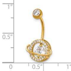 14k 16 Gauge Polished Moving/Vibrant CZ Saturn/Planet Navel Ring