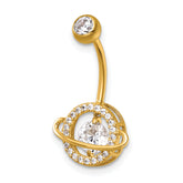 14k 16 Gauge Polished Moving/Vibrant CZ Saturn/Planet Navel Ring