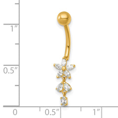 14k 14 Gauge Polished CZ Dangling Flower Navel Ring