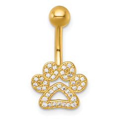 14k 14 Gauge Polished CZ Pawprint Navel Ring