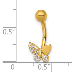 14k 14 Gauge Polished CZ Butterfly Navel Ring
