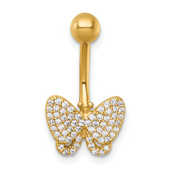 14k 14 Gauge Polished Pave CZ Butterfly Navel Ring