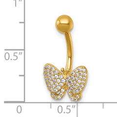 14k 14 Gauge Polished Pave CZ Butterfly Navel Ring